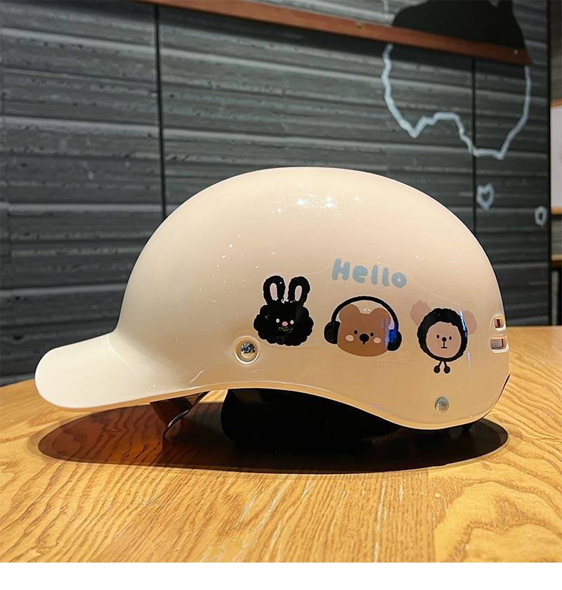 Cute Duckbill Cap 3C Certified Electric Vehicle Helmet for Women, Summer Sun Protection Motorcycle Safety Helmet, Electric Scooter Half Helmet