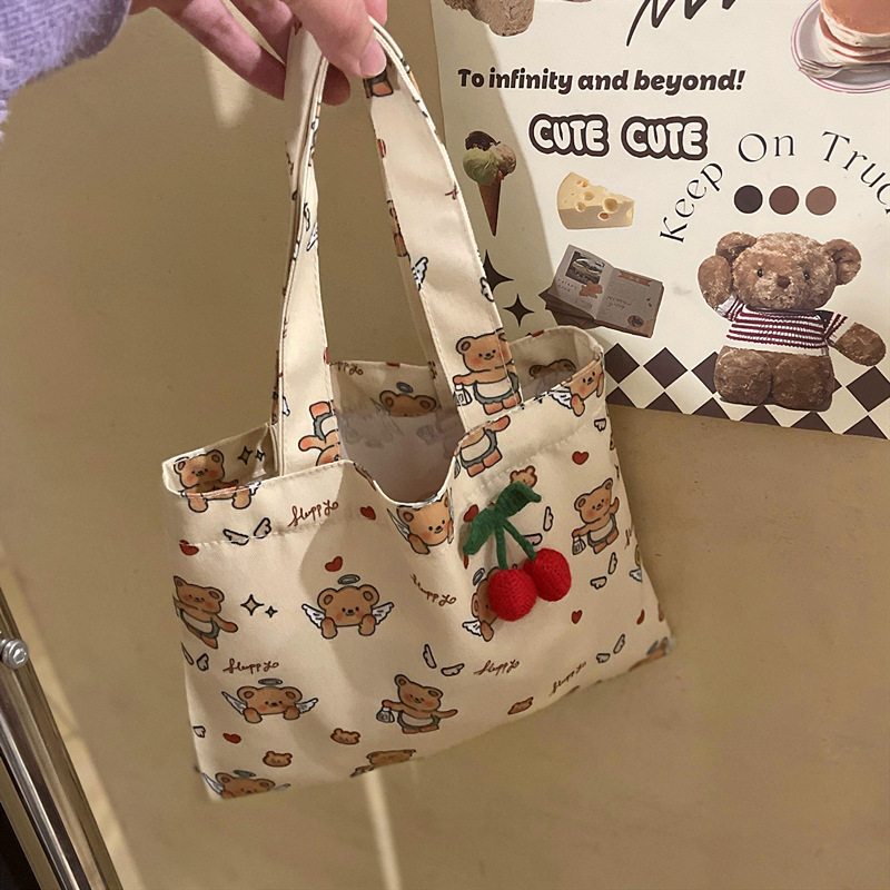 Bear Canvas Bag Large Capacity 2025 High Color Value Spring and Summer New Cute commuter Bag Small All-match Handbag for Women