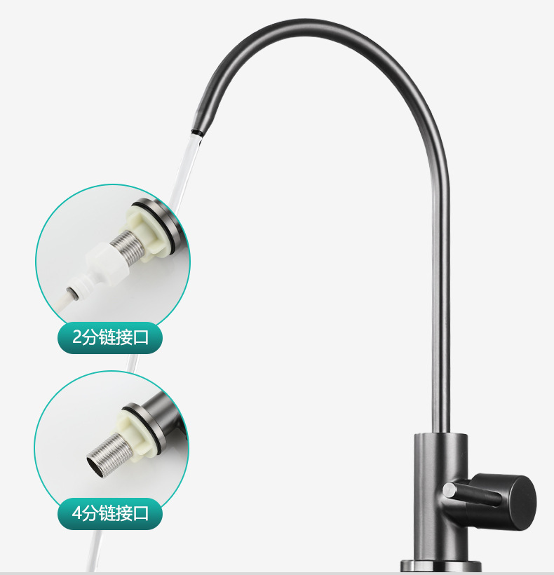 The sink is equipped with a 201 stainless steel gun gray water purifier faucet, a 4-point direct drinking water purifier, and a kitchen single-cooling pure water machine undefined
