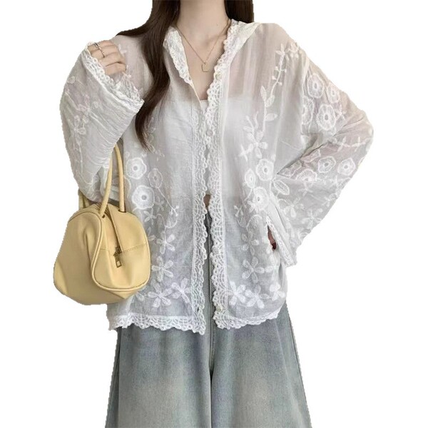 Summer lace design shirt with hood