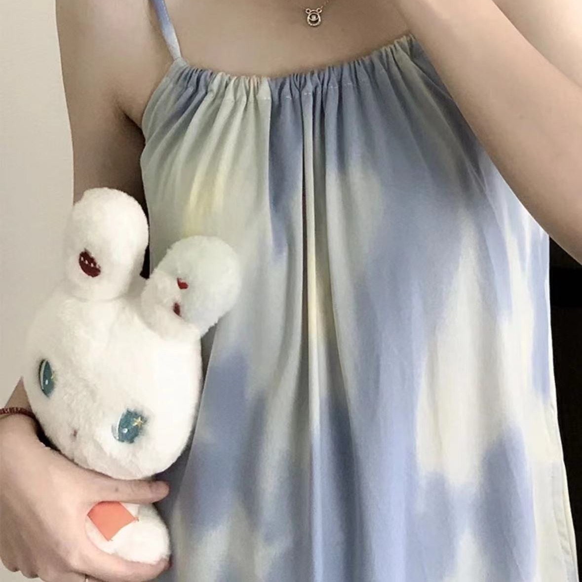 Verano nuevo vestido de pijama de armband dulce mujer cojín de pecho fresco correa de cuello se puede usar vestido de pijama suelto