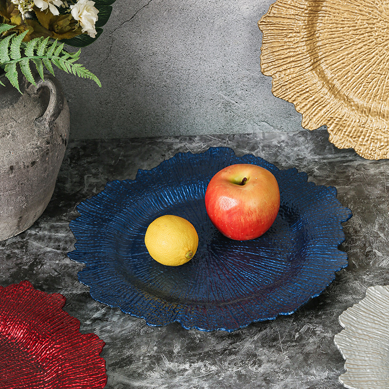 Irregular platos de frutas de oro ligeros de lujo platos de fiesta fuente de fábrica de platos de postre estilo retro americano