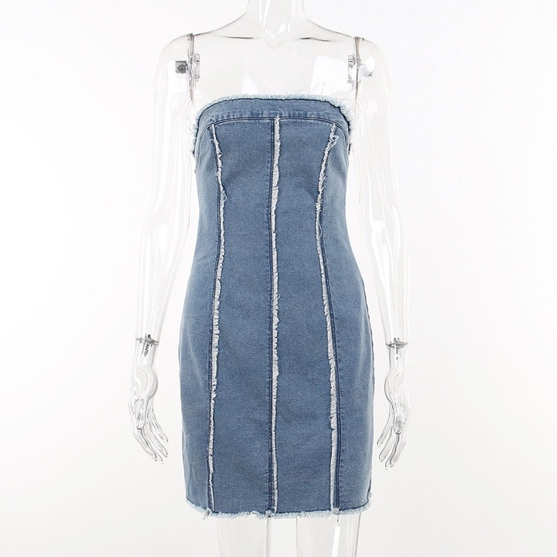 Women's Denim Dress Sexy Strapless Backless Sleeveless Solid Color Short Mini Dress Nightclub display picture 6
