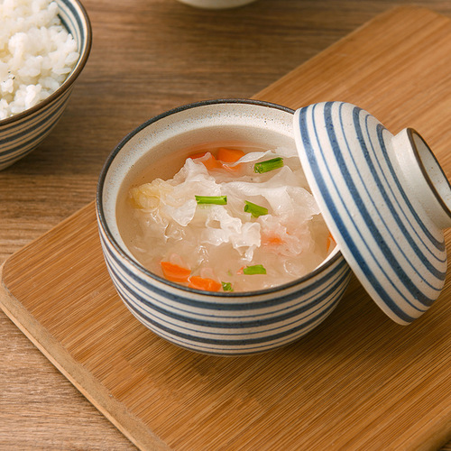 Nishida Mu Yu Yi Nian Ball-shaped Small Stew Cup Bird's Nest Dessert Bowl Buddha Jumps Over the Wall Stew Cup Japanese-style Ceramic Small Bowl with Cover