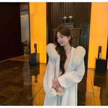 【雪后初霁】新款狐狸毛领连帽双面羊绒大衣女中长款毛呢外套真毛