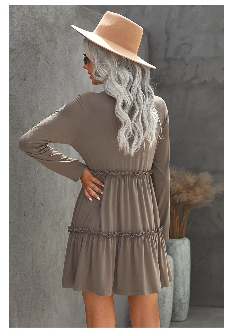 frill trim V-neck long-sleeved dress NSMAN51419