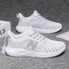 男女同款N字休閒運動鞋超輕軟底網面透氣情侶跑步鞋冷粘工藝 鞋子