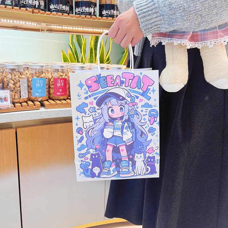 动漫女孩卡通牛皮纸手提袋服装糖果礼品包装袋儿童可爱烘焙纸袋子