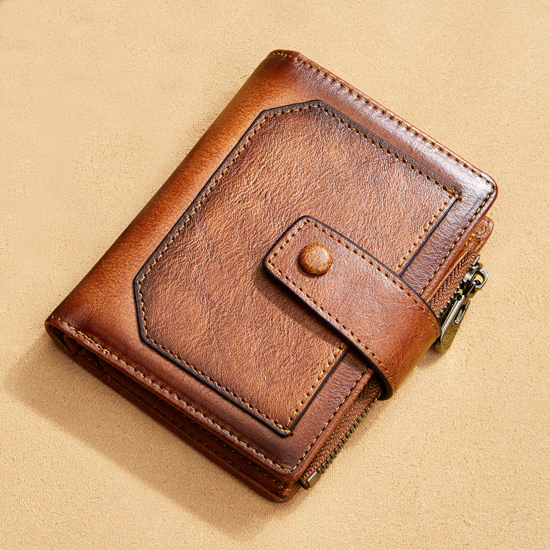 Men's wallet wholesale leather zipper short retro wallet RFID anti-theft foreign trade leather wallet manufacturers processing Men's wallet wholesale leather zipper short retro wallet RFID anti-theft foreign trade leather wallet manufacturers processing