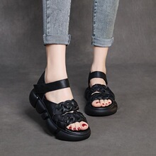 魔术嘴软底穿厚夏季2024松糕休闲凉鞋底真软皮外编织罗马鱼新款