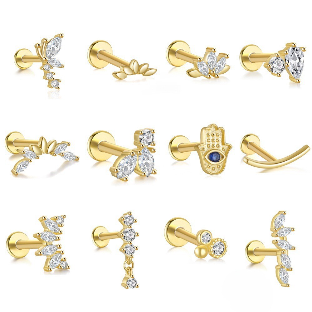 新款马眼多钻蜻蜓耳钉欧美热销16G不锈钢平头穿刺螺纹耳骨钉耳饰