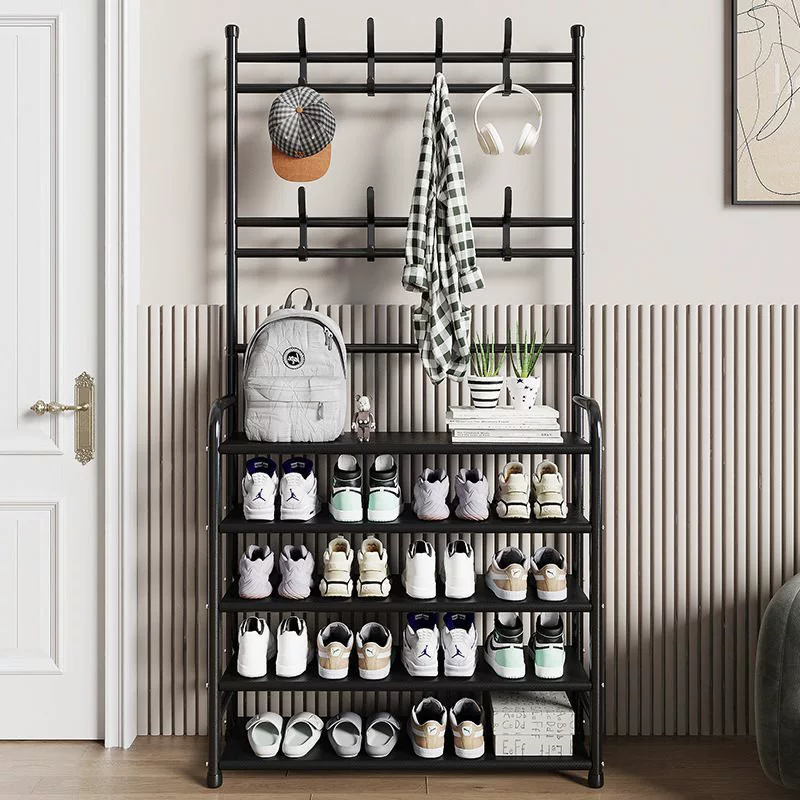Easy-Install Iron Shoe and Coat Rack with Door, Multi-Layer Dustproof Storage Cabinet