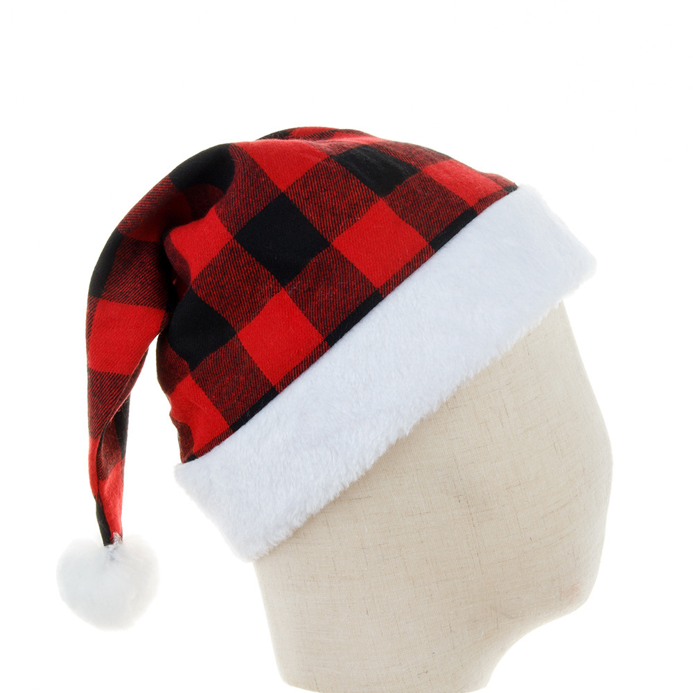 Christmas decorations Party Festive hat Red black and white plaid plaid Christmas hat_voghion.com