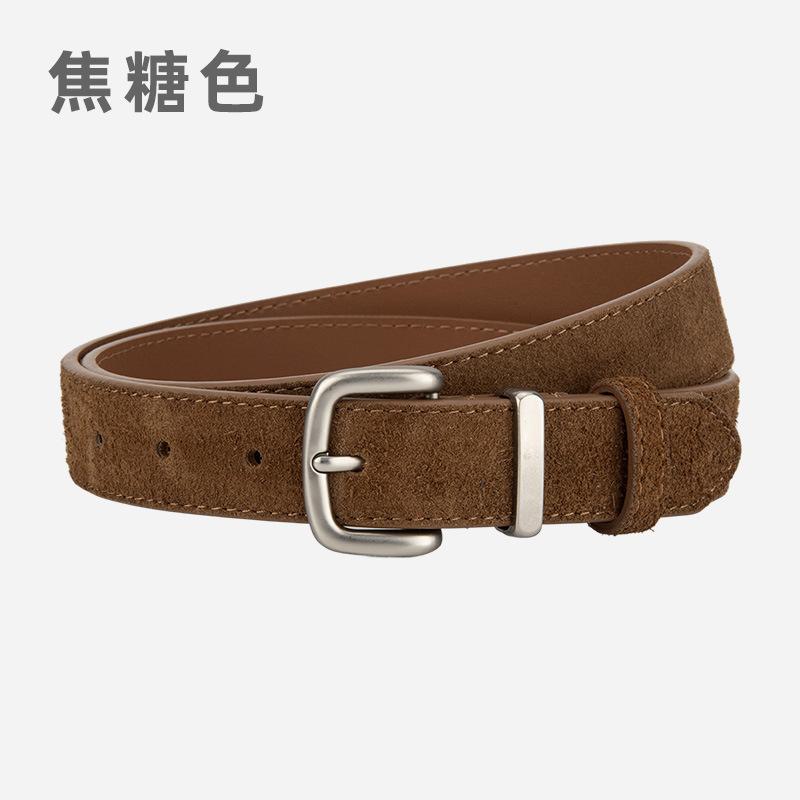 日系复古小众绒面磨砂腰带女士真皮针扣百搭牛仔裤带流行牛皮皮带|undefined