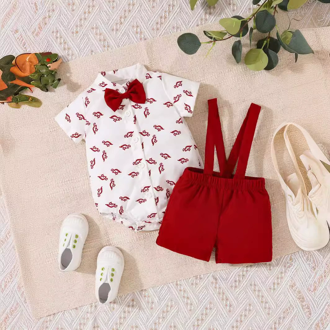 Детский джентльменский костюм цельнотреугольный динозавр полный напечатанный сплошной ремешок