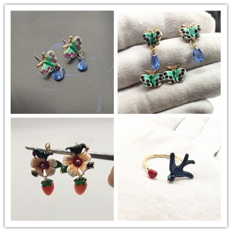 珐琅花朵蝴蝶彩色小鸟水果耳钉 尾单饰品低价出售