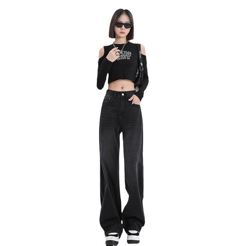 Women's Warm Fleece Jeans, Loose Wide Leg Pants, Vintage Straight Leg, for Amazon, Ozon, and AliExpress Cross-Border E-commerce