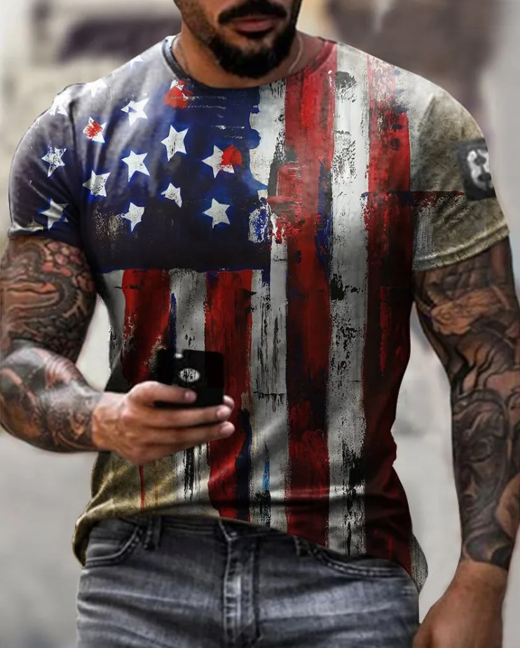 Comercio electrónico transfronterizo Amazon 3D Impresión digital hombres Camiseta cuello redondo manga corta casual Top moda tendencia fabricante