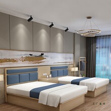 酒店家具标间全套公寓民宿宾馆床板式大床床头靠板床箱床头柜简易