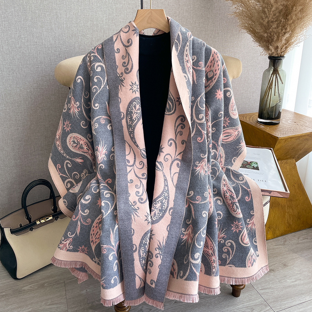 Comercio exterior retro Flor de anacardo Otoño e Invierno versátil largo engrosado bufanda chal de doble cara de Cachemira-como bufanda caliente para las mujeres