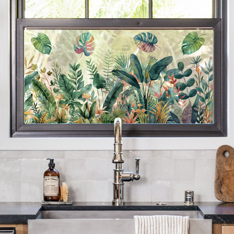 热带背景墙贴纸墙壁上装饰品浴室点缀自粘画温馨植物叶子踢脚线贴