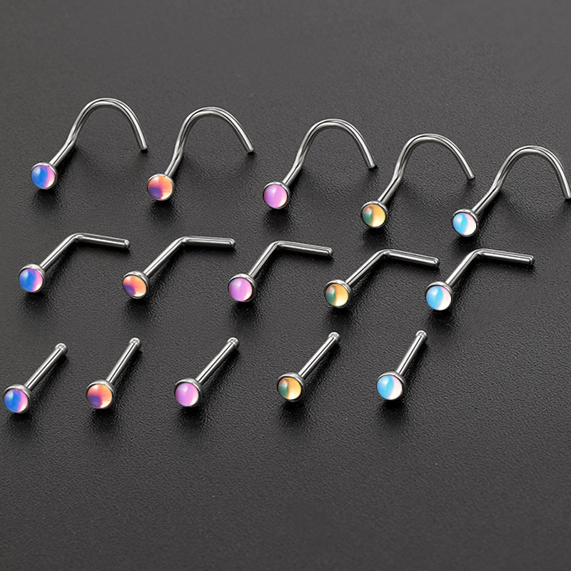 Oil Drip Gradient Color Stainless Steel 20G Fashion C Lip Ring S Stud L Rod Nose Jewelry Piercing Accessories_voghion.com