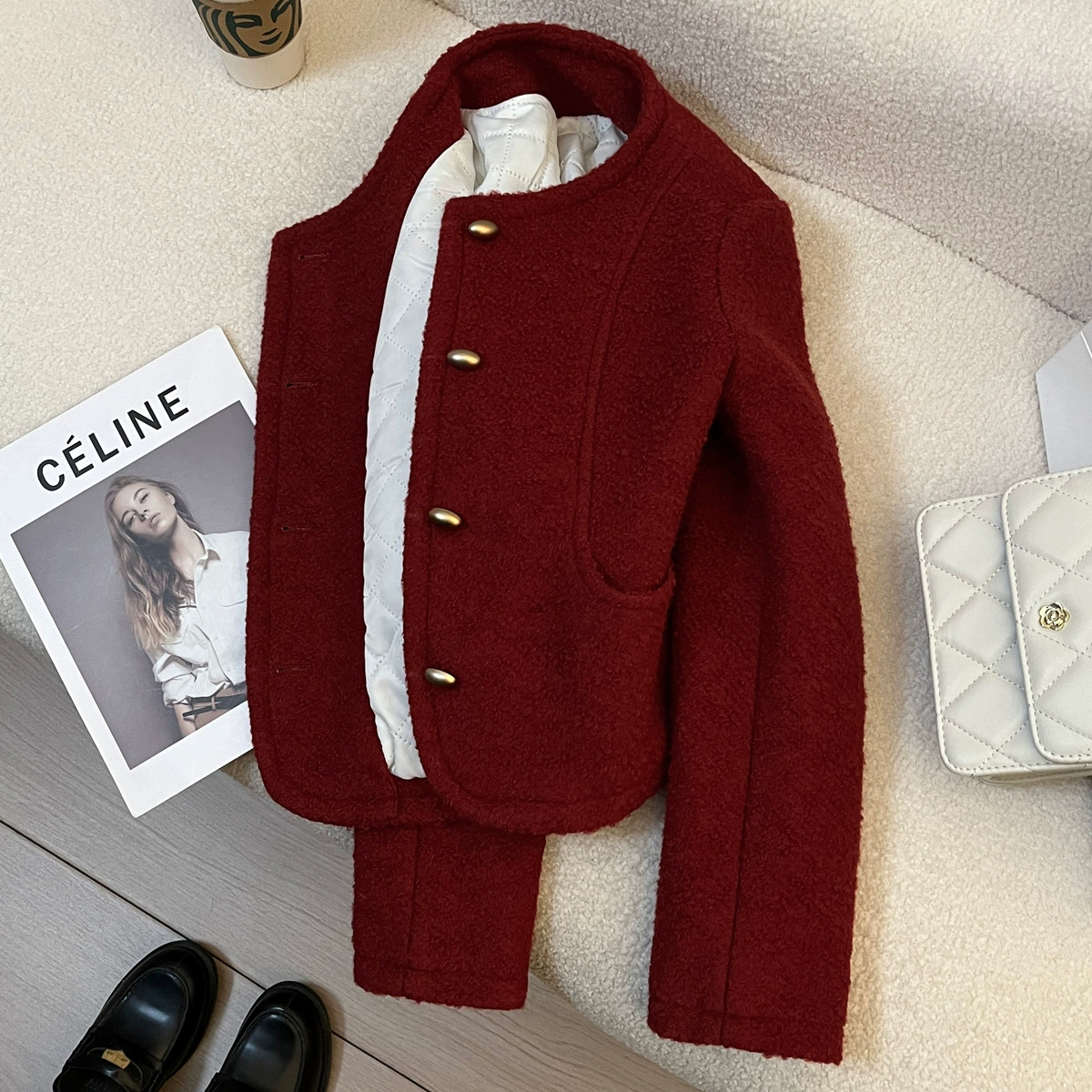 Quilted woolen winter warm jacket, Chanel style, high-quality style