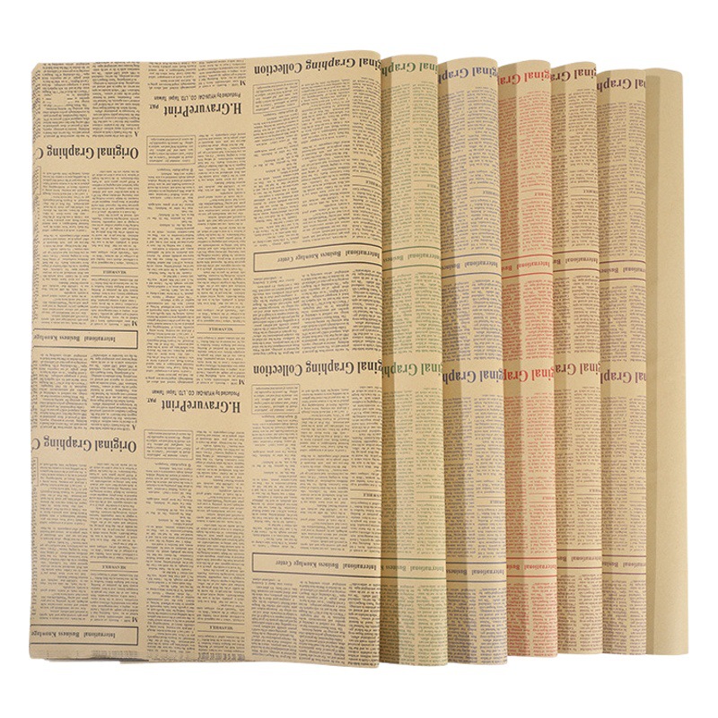 Material de papel de envoltura de flores ramo al por mayor regalo papel de embalaje vintage bolsa flor papel Kraft girasol periódico inglés