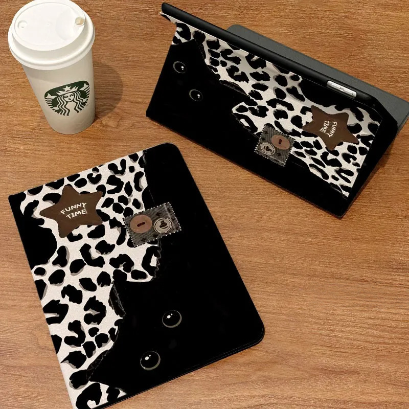 Leopard Print Black Cat Ipad11 Protective Case Air7/6 Flip-Top Mini6/5 Full Cover 10/9 Generation 11inch Pro Leopard Print Black Cat Ipad11 Protective Case Air7/6 Flip-Top Mini6/5 Full Cover 10/9 Generation 11inch Pro