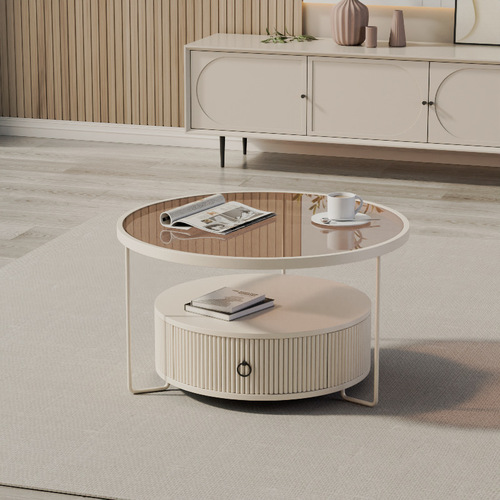 Light luxury home living room sofa slate side table small apartment Changhong glass round coffee table creative drawer small round table