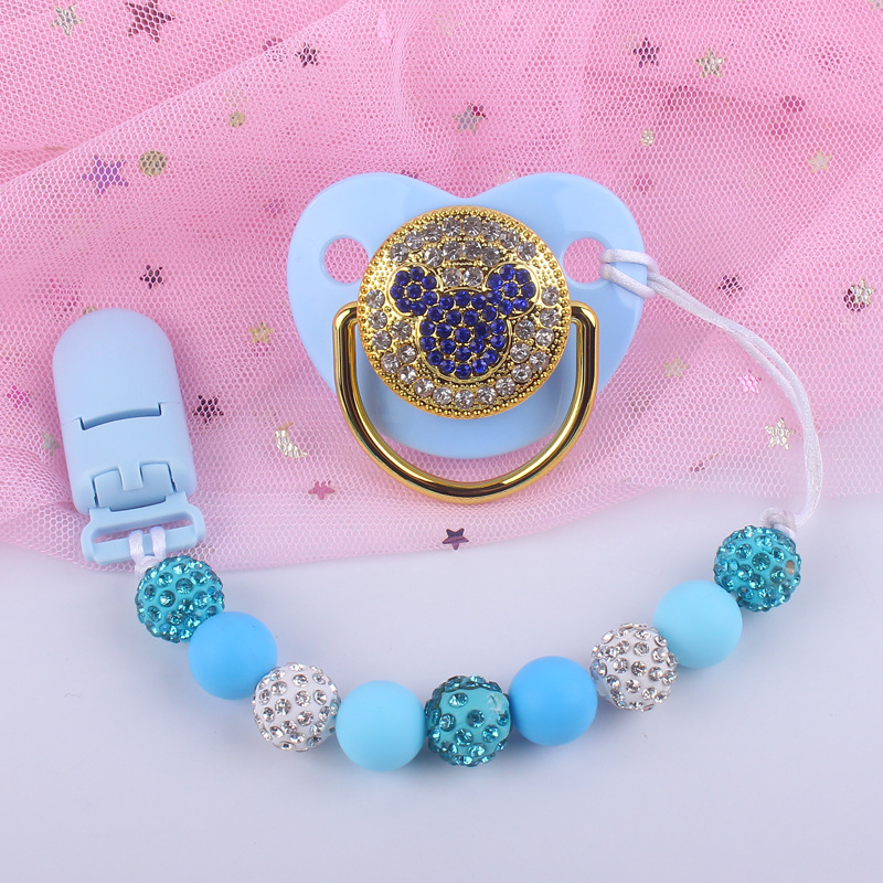 Nuevo bebé suministros cristal animal patrón chupete bebé silicona cuentas Cadena de chupete conjunto de dos piezas