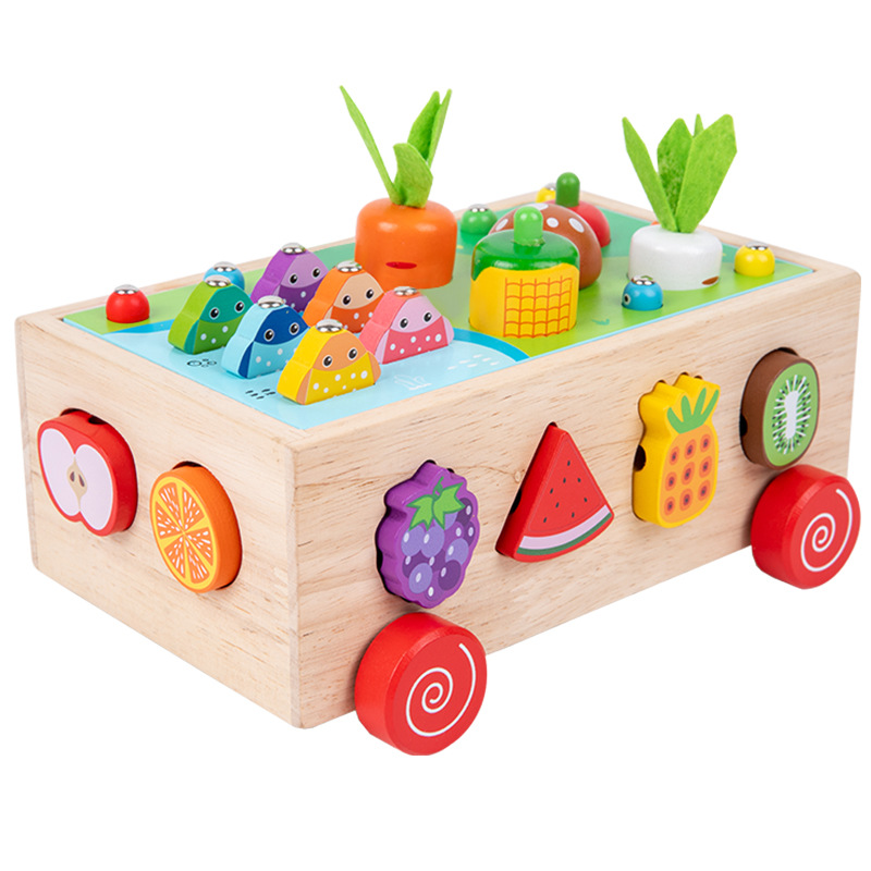 Juguetes educativos de madera del juego del corte de la fruta de la pesca con cuentas educativa de los niños del remolque multifuncional siete en uno
