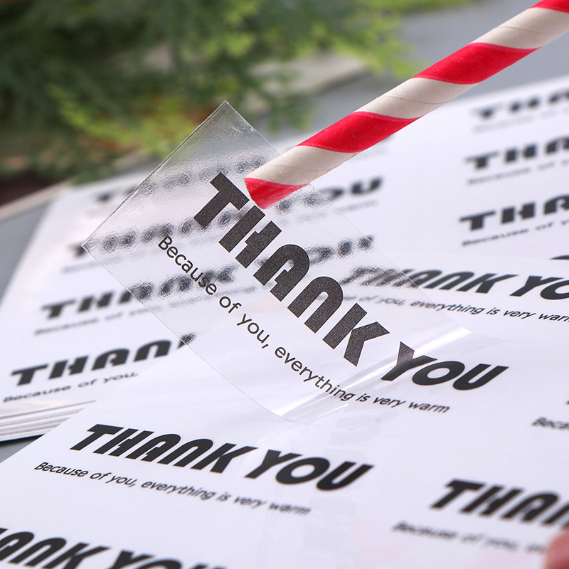 圆形彩色奶茶贴纸透明标签封口贴可爱谢谢不干胶标签烫金贴纸定制