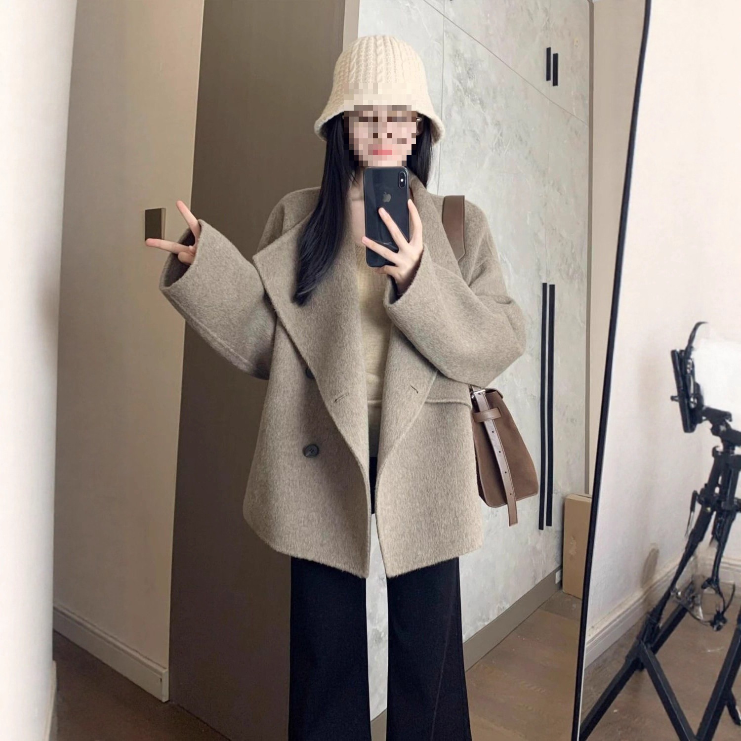 Korean Woolen Outwear for Women 2025 New Style Small Loose Woolen Outwear Elegant Autumn and Winter Style Lazy Style