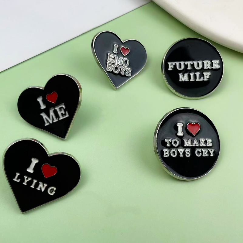 Insignia de metal con letras en inglés creativas europeas y americanas, personalidad, amor negro, ropa, bolsos, accesorios, broches transfronterizos