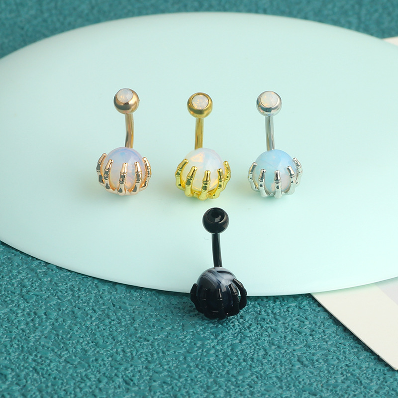 Skull Design Navel Ring Stainless Steel Dangle Belly Button Jewelry Turquoise Ball detail image 8