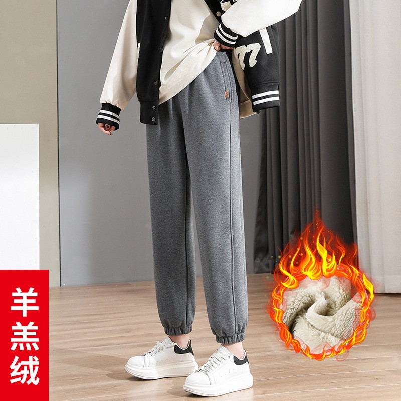 ラムベルベット暖かいカジュアルスポーツパンツ女性のための 2021 冬の新綿パンツプラスベルベット肥厚ハイウエストレギンスハーレムパンツ