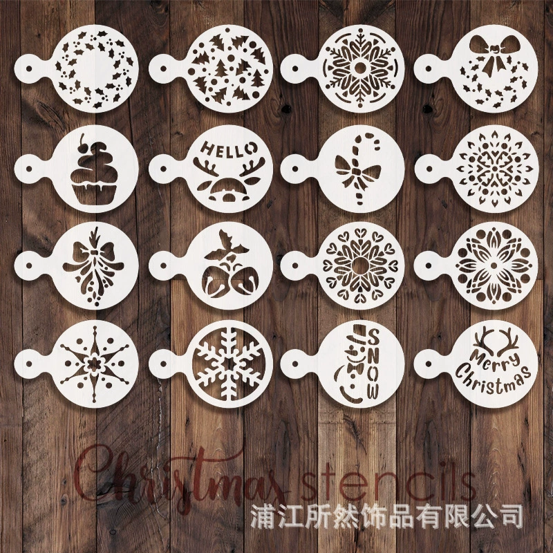 16 круглых рождественских кофейных печений праздничный цветочный ажурный шаблон pet рождественская елка украшения подвеска