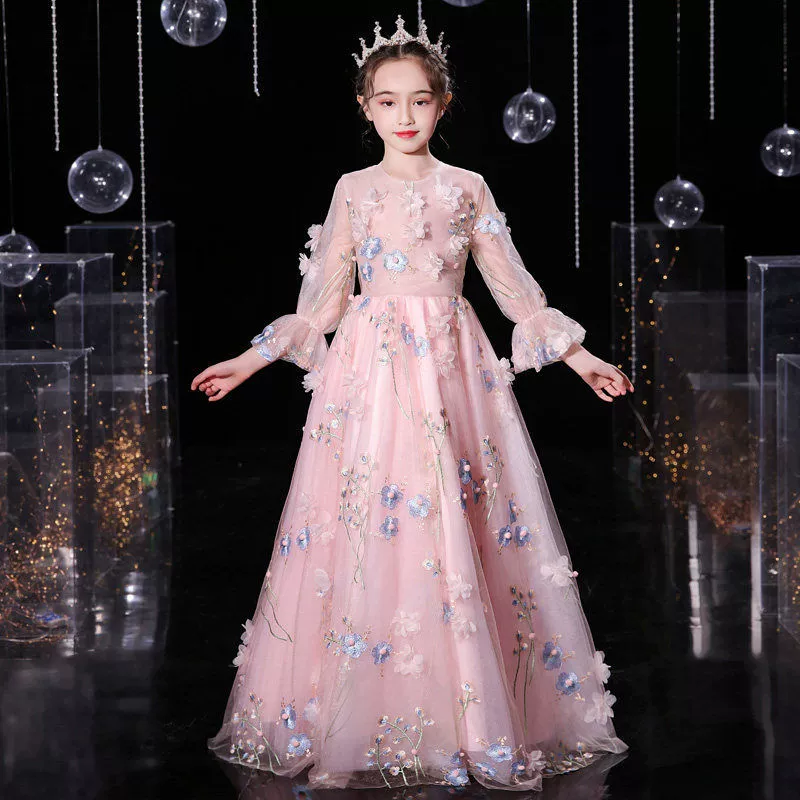 Детское вечернее платье Платье принцессы на день рождения Стильное платье для свадебного фортепиано с цветочным принтом для девочек, весна