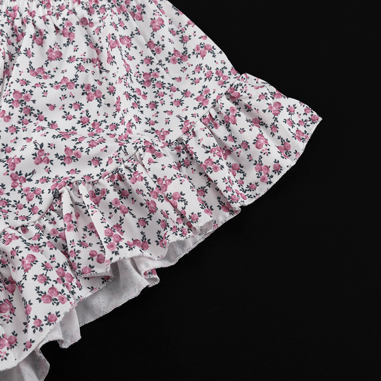 Floral Women Clothing Long Sleeve Collared Shirt Ruffled Shorts Two Piece Set