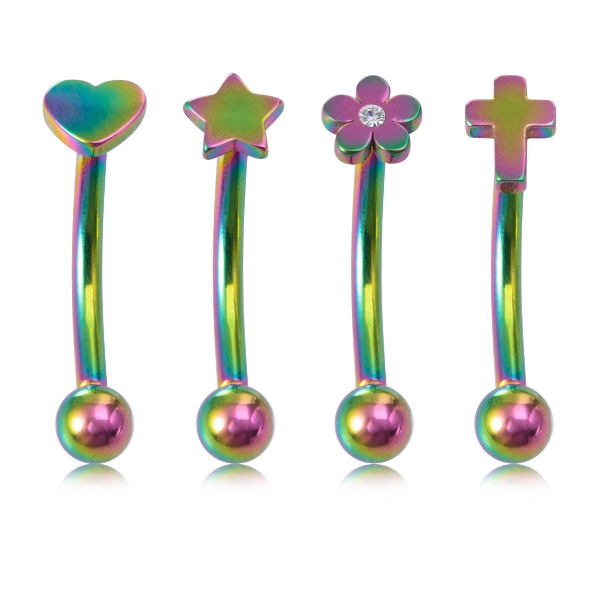 Simple Style Heart Shape Flower Stainless Steel Plating Inlay Artificial Gemstones Eyebrow Nails 1 P