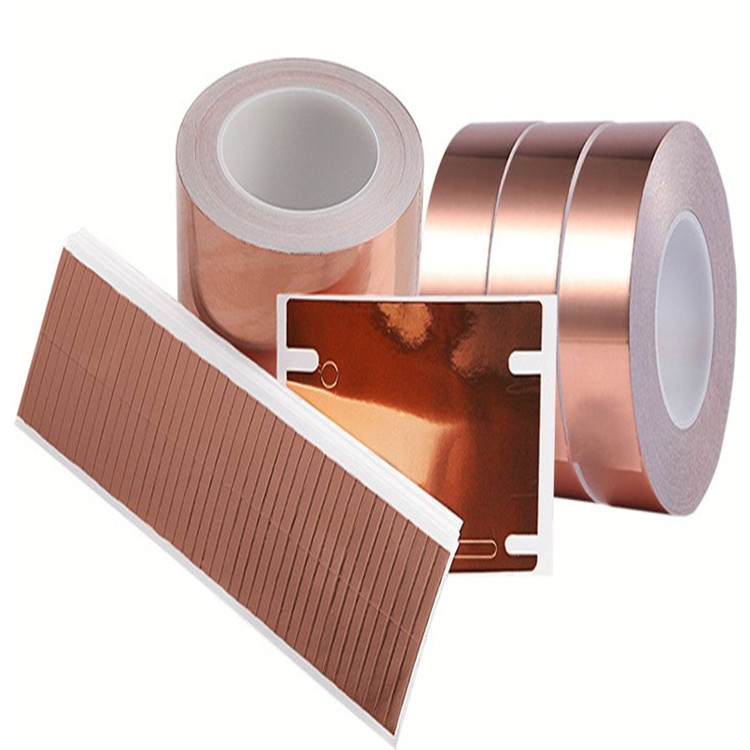 自粘铜箔 带胶铜箔/ 屏蔽铜箔胶带麦拉铜箔  导电铜箔麦拉胶模切