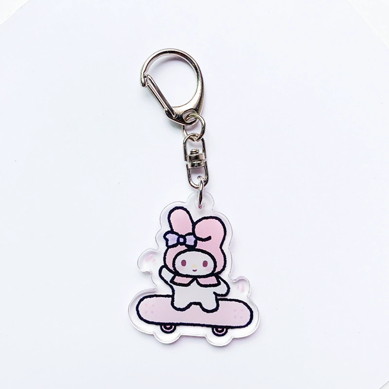 Акриловый брелок Sanrio с скейтбордом — милые персонажи, подарок на день рождения