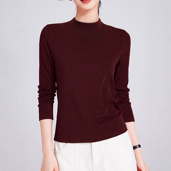羊绒半高领螺纹打底衫春秋冬季新款修身纯色长袖t恤女装百搭上衣