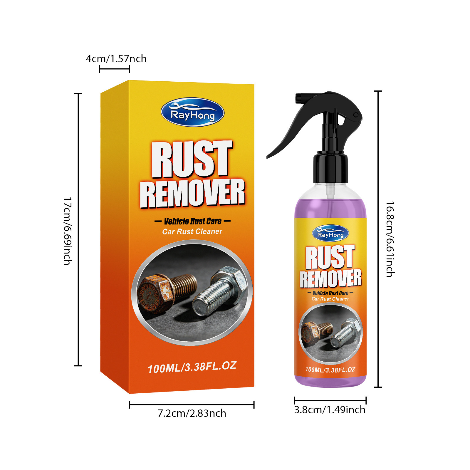 Rayhong Car Rust Remover, Metal Parts Rust Removal and Cleaning Agent, Car Hardware Cleaning Spray