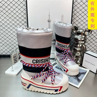 网红同款保暖高靴滑雪鞋潮G冬季大牌时尚高级女厚底增高D家雪地靴