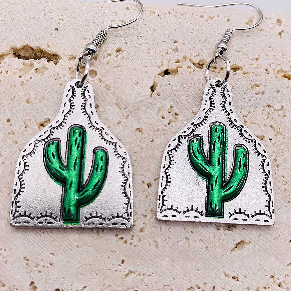 1 Pair Fashion Cactus Metal Inlay Turquoise Women's Drop Earrings display picture 6