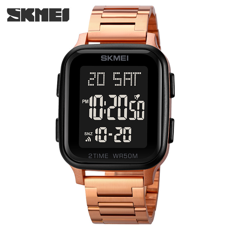 SKMEI 1859 hombres de moda reloj deportivo electrónico impermeable de acero inoxidable reloj de estudiante cuadrado