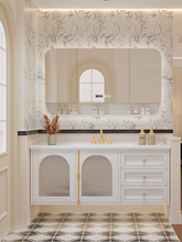 法式奶油风浴室柜一体盆陶瓷盆组合卫生间洗手洗漱台美式卫浴实木