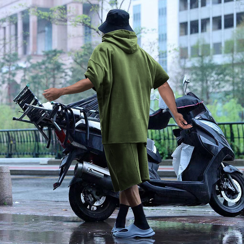 2024 Men's Short Sleeve Shorts Oversize Fur Loose Sports Casual Hooded Set_mkmklike.com